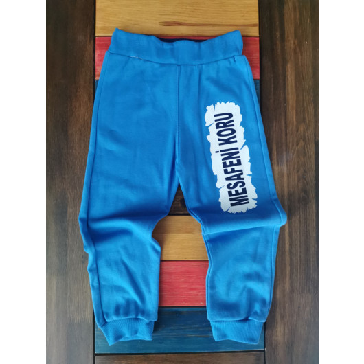 Girl's Blue Keep Your Distance Printed Sweatpants