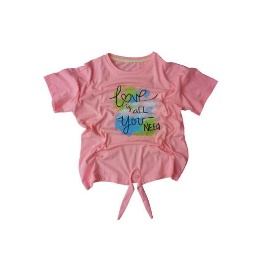 Girl Neon Pink Crew Neck Short Sleeve Printed T-Shirt