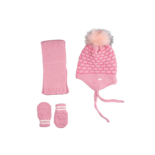 Girl's Pink 3-Piece Scarf Beanie Glove Set