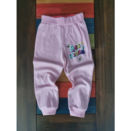 Girl Pink Bee Kind Printed Sweatpants