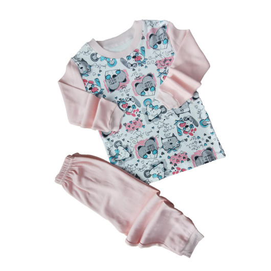 Espa Girl's Pink Crew Neck Long Sleeve Patterned Pajamas Set