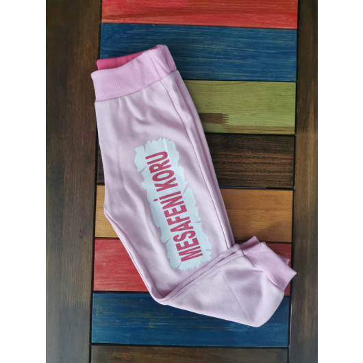 Girl's Pink Keep Your Distance Printed Sweatpants