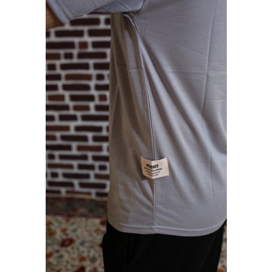 Gray Short Sleeve Crew Neck Written Oversize T-Shirt