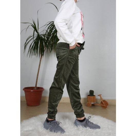 Girls Olive Velvet Trousers 10028-06