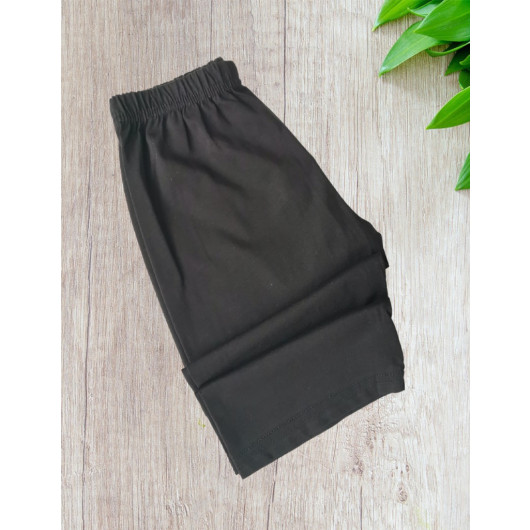 Girl Black Combed Cotton Shorts Without Pocket