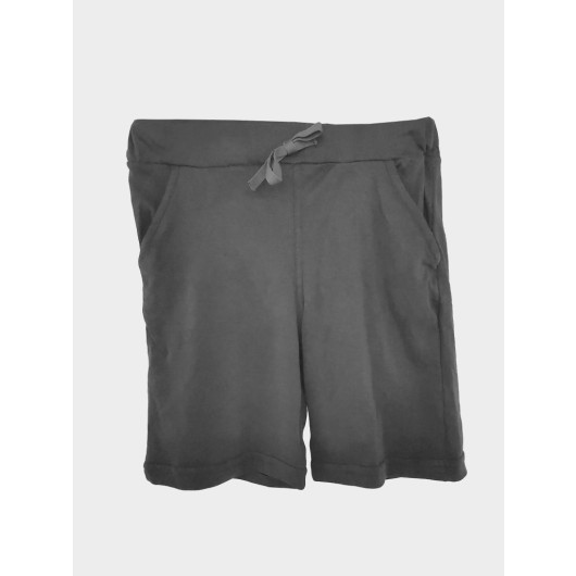 Girl's Anthracite Pocket Solid Color Casual Shorts