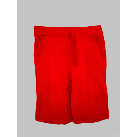 Girl Red Pocket Solid Color Casual Shorts