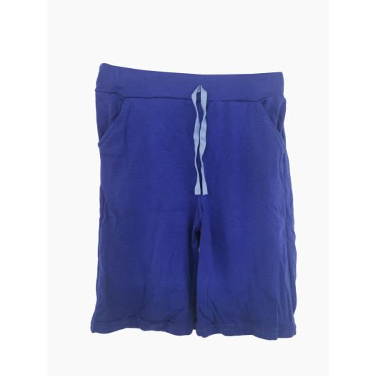 Girl's Blue Pocket Solid Color Casual Shorts