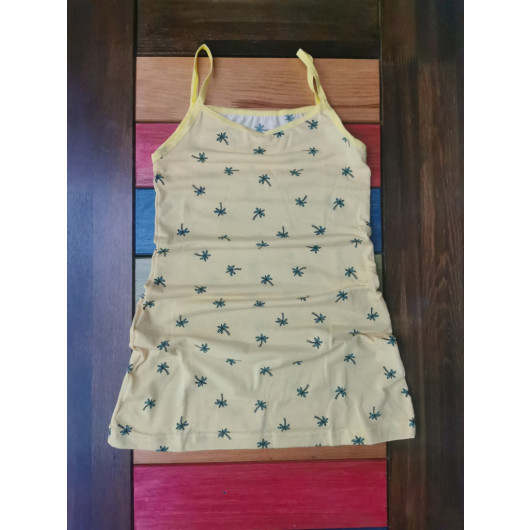 Girl's Yellow Patterned Indoor Rope Strap Dress