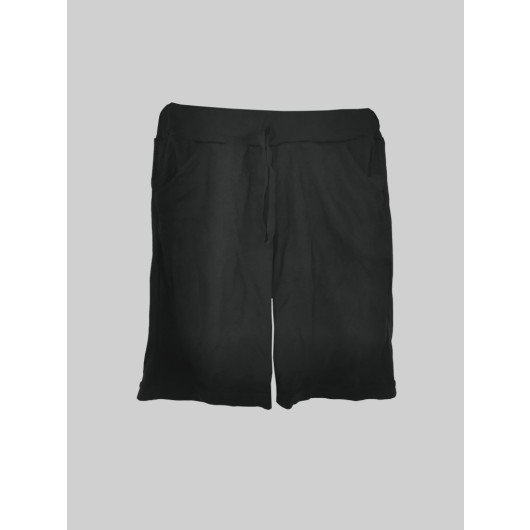 Girl's Black Solid Color Casual Shorts With Pocket