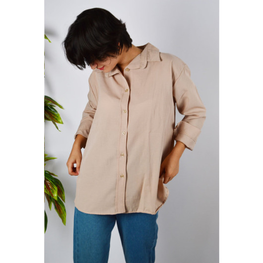 Women's Brown Oversize Long Basic Shirt