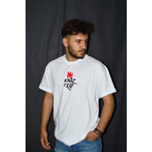 Unisex White Kingz Of Rap Printed Oversize T-Shirt 100% Cotton