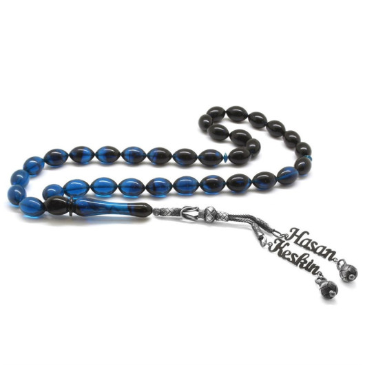 1000 Carat Double Kazaz Tassels Barley Cut Blue Squeezed Amber Prayer Beads With Name Written