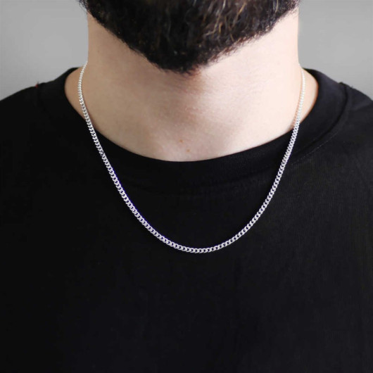 925 Sterling Silver 50 Cm Silver Men's Chain Necklace