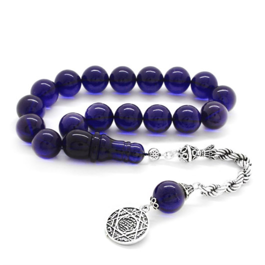 925 Sterling Silver Rope Tasseled Navy Blue Spinning Amber Efe Rosary
