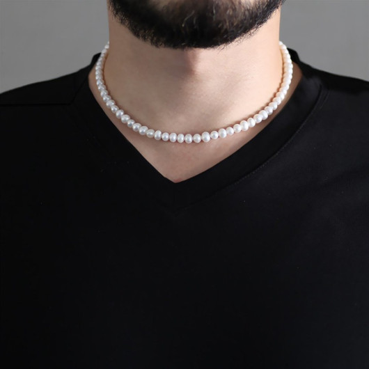 925 Sterling Silver Mechanism 45 Cm Elegant Natural Pearl Man Necklace
