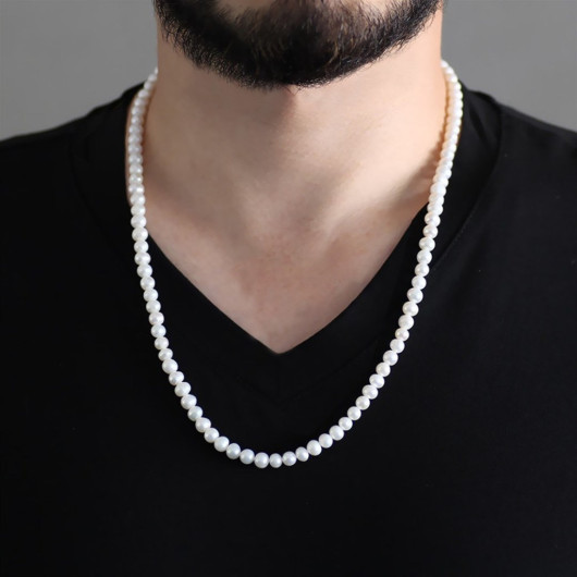 60 Cm Elegant Natural Pearl Men Necklace With 925 Sterling Silver Mechanism