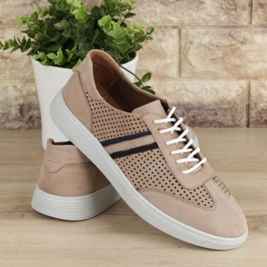 Beige Genuine Leather Men's Casual Shoes