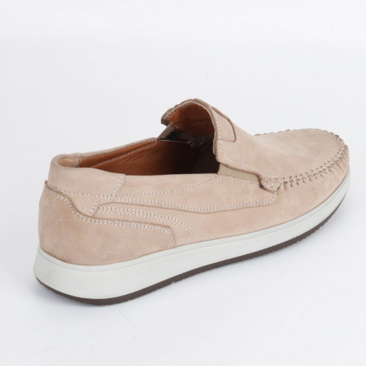 Beige Genuine Leather Loafer Men's Casual Shoes