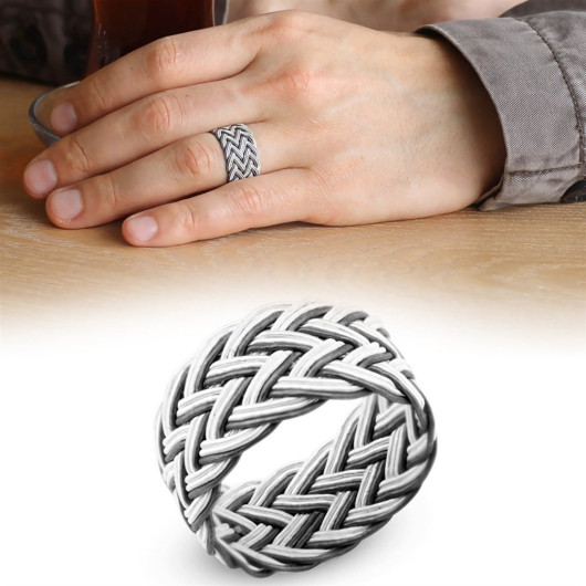 White-Black Color 1000 Sterling Silver Trabzon Hand Knitted Ring