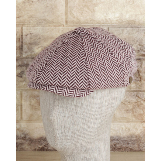 Burgundy White Herringbone British Style Men's Hat