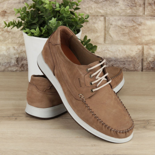 Camel Laced Genuine Leather Loafer Men's Casual Shoes
