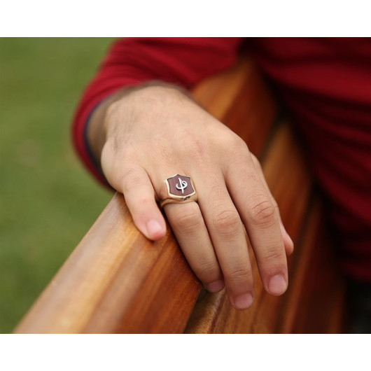 Elif Vav Design Red Agate Stone 925 Sterling Silver Men's Ring