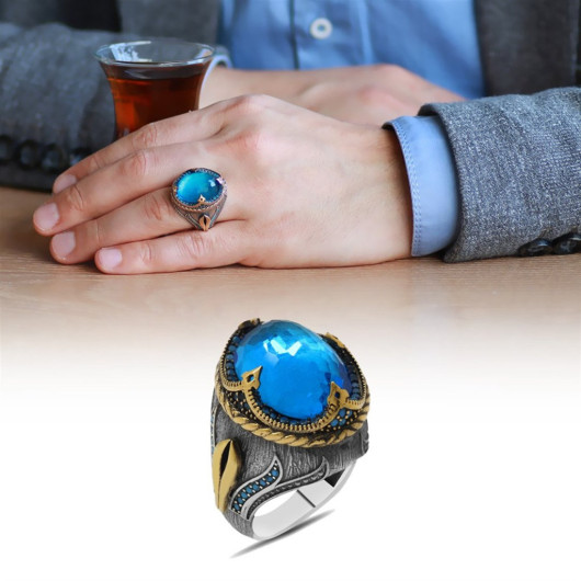خاتم من الفضة عيار 925 بتصميم مدمج من حجر الزركون البيضاوي لون مائي
