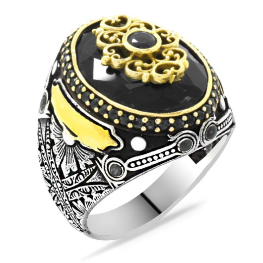 Facet Cut Black Zircon Stone Personalized 925 Sterling Silver Men's Ring