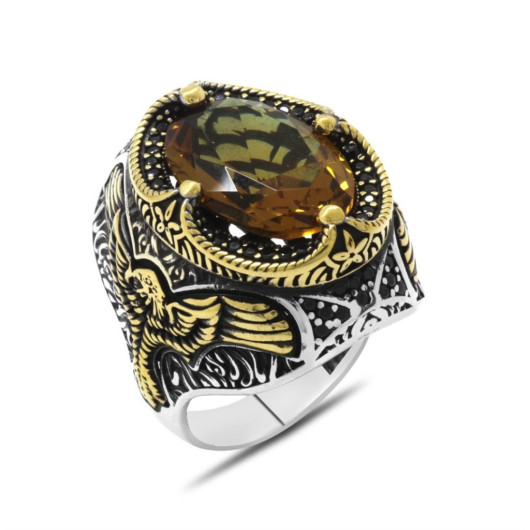 خاتم من الفضة عيار 925 بتصميم جناح النسر من حجر السلطانية