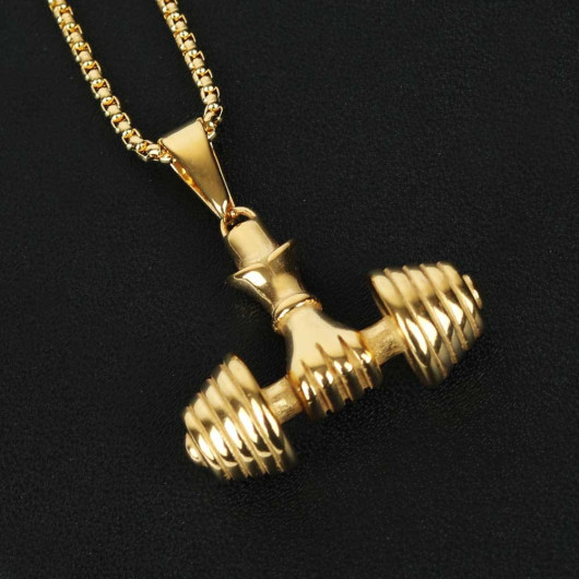 Gold Dumbell Men's Steel Necklace