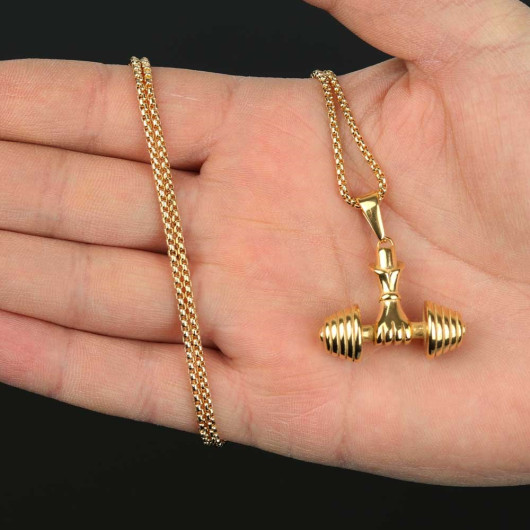 Gold Dumbell Men's Steel Necklace