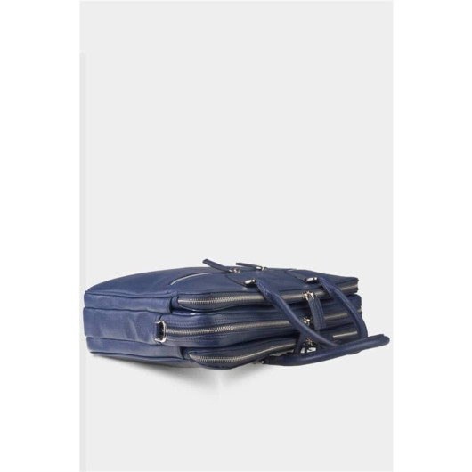 Guard 3-Compartment Navy Blue Leather Briefcase