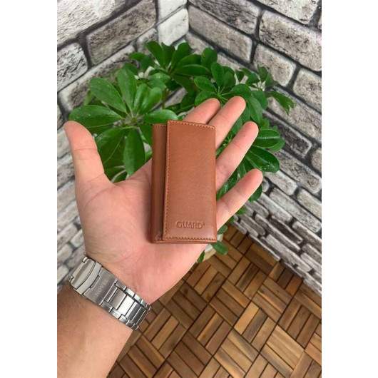 Guard Open Tan Leather Keychain