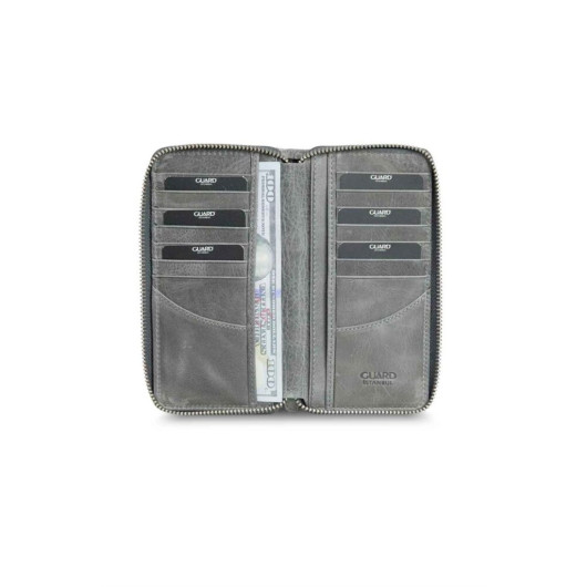 Guard Antique Gray Zippered Portfolio Wallet