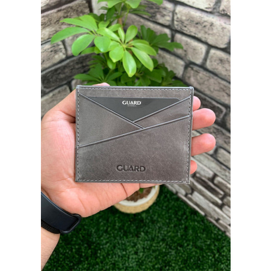 Guard Antique Gray Genuine Leather Card Holder
