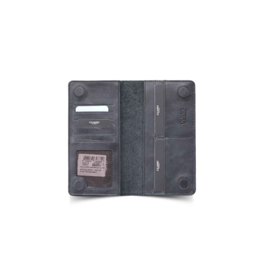 Antique Black Leather Men/Women Portfolio Wallet With Phone Entry