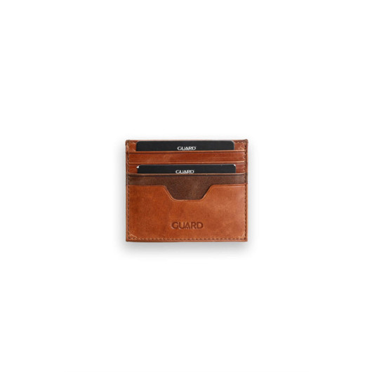 Antique Tan - Brown Double Color Genuine Leather Card Holder