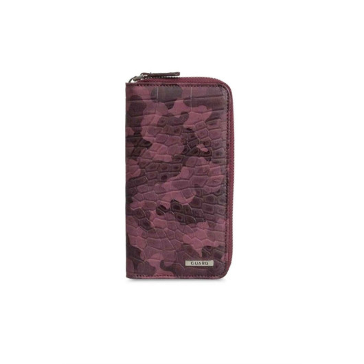 Guard Claret Red Camouflage Printed Leather Zipper Wallet