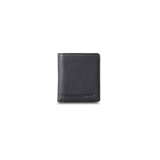 Guard Matte Black Leather Men's Wallet With Coin Entry