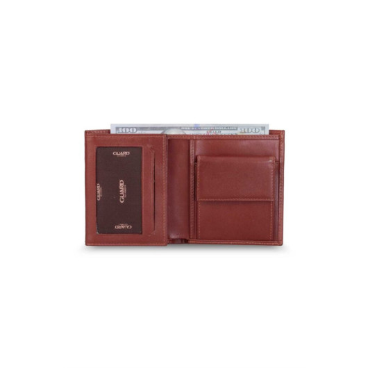 محفظة رجالية من الجلد بقسم للنقود المعدنية بلون ترابي من Guard