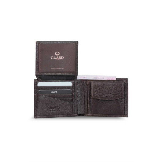 محفظة رجالية من الجلد الطبيعي من Guard بلون بني مع قسم للنقود المعدنية