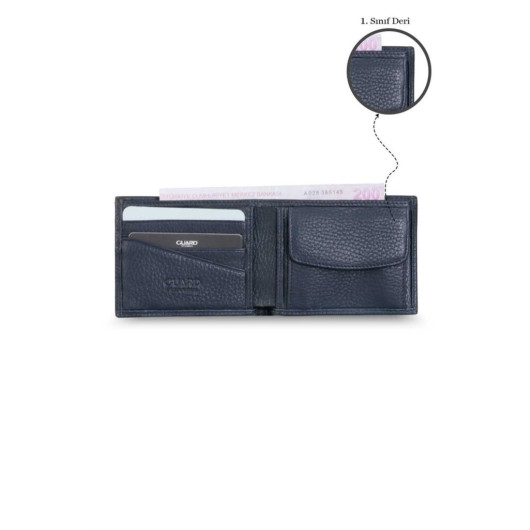 Guard Coin Purse Navy Blue Genuine Leather Horizontal Men's Wallet