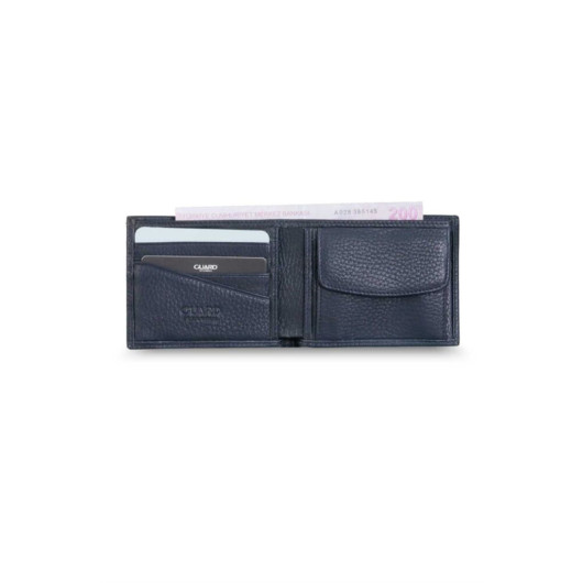 محفظة رجالية من الجلد الطبيعي من Guard بلون كحلي مع قسم للنقود المعدنية
