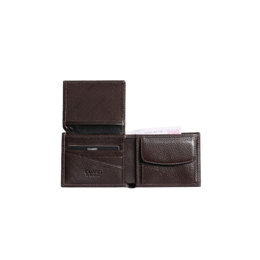 Guard Coin Pitted Brown Genuine Leather Horizontal Men's Wallet