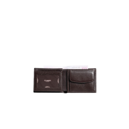 Guard Coin Pitted Brown Genuine Leather Horizontal Men's Wallet