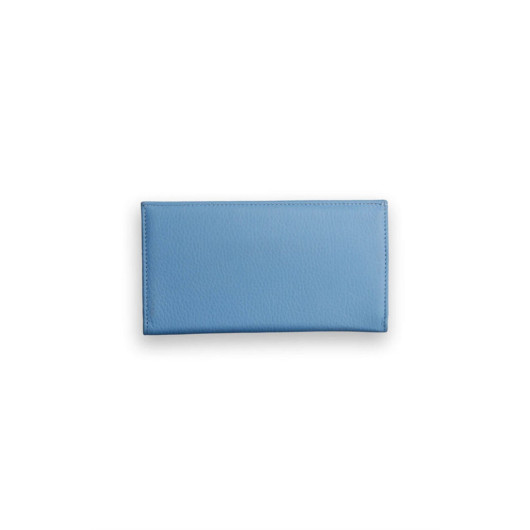 محفظة جلدية نسائية مع جيب للهاتف لون ازرق ثلجي