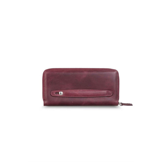 Guard Double Zippered Crazy Claret Red Leather Clutch Bag