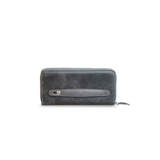 Guard Double Zippered Crazy Gray Leather Clutch Bag