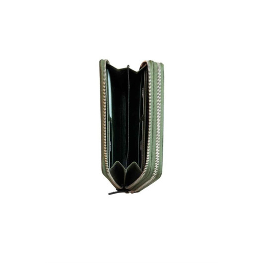 Guard Double Zippered Crazy Green Leather Clutch Bag
